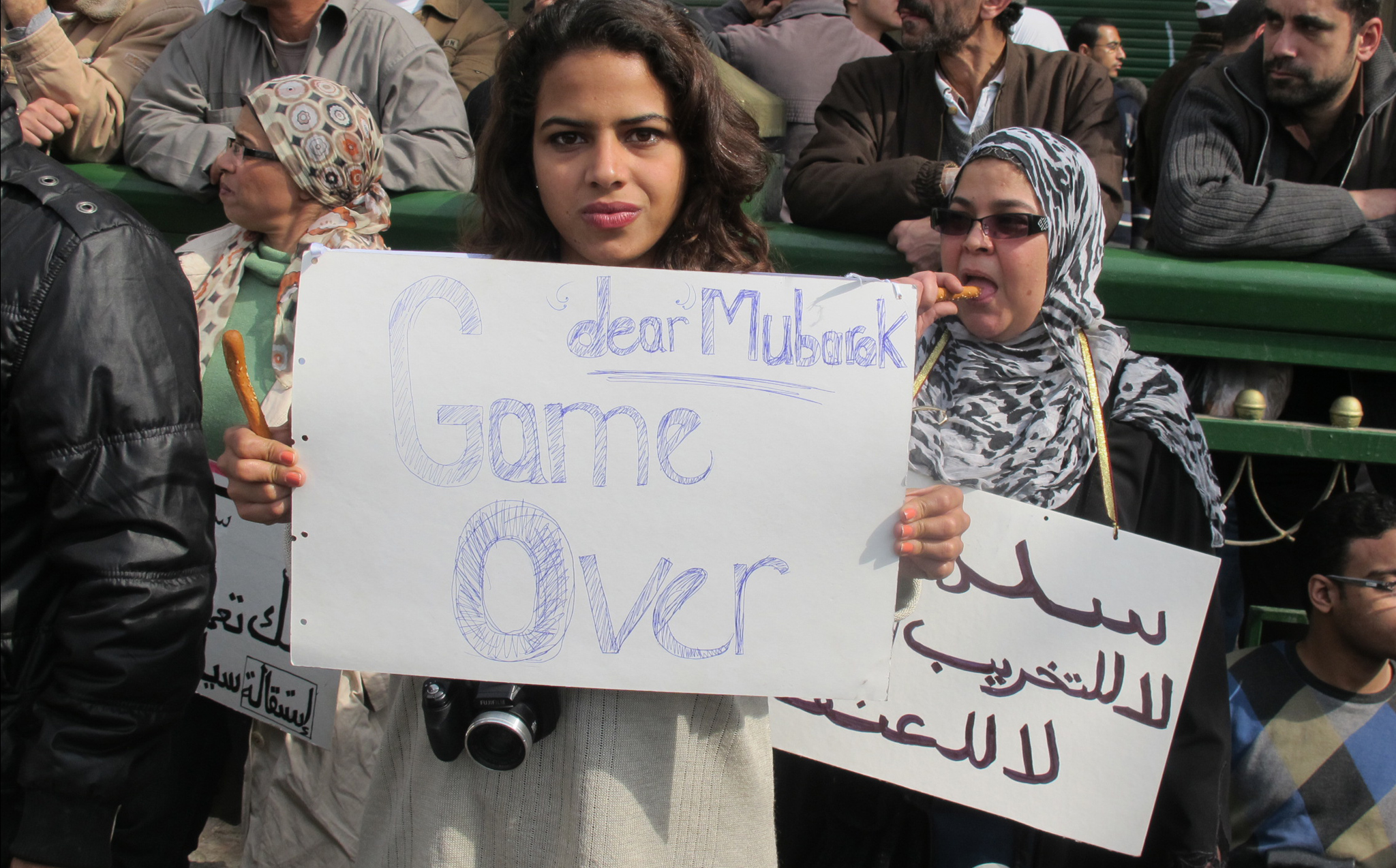 Some Egyptian women also participated in the protest.<br>
(Photo credit: Marc Daou)